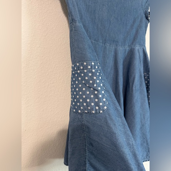 Mini Boden 6-7 blue Chambray Polka Dot Pocket Circle Dress - Picture 2 of 5